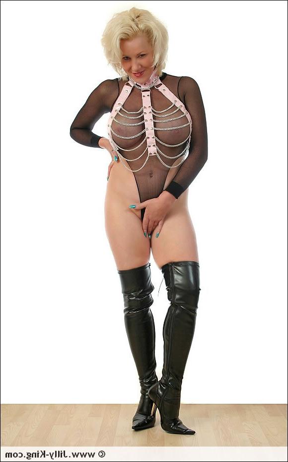 15P Nylon bodystocking and long boots fetish mature babe jilly king