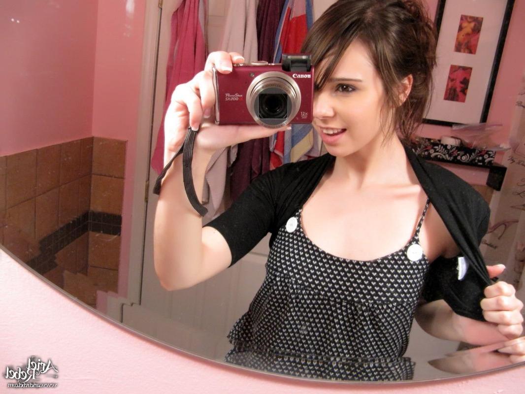 16P Cute teen with perky tits with small nipples shooting herself