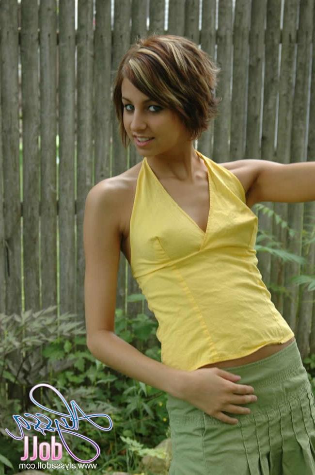 16P Brunette teen alyssa doll stripping in the backyard