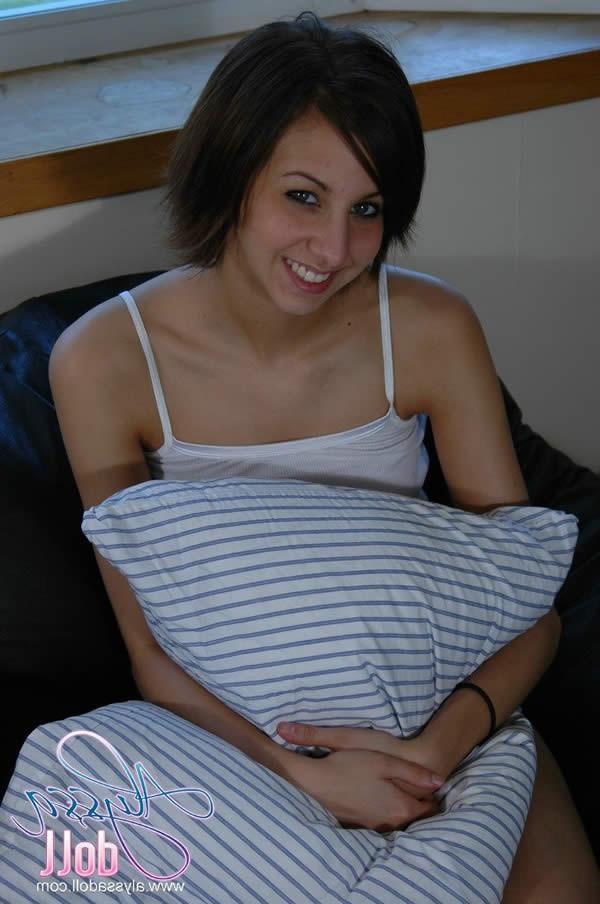 15P Brunette teen alyssa doll slides her hand down her panties