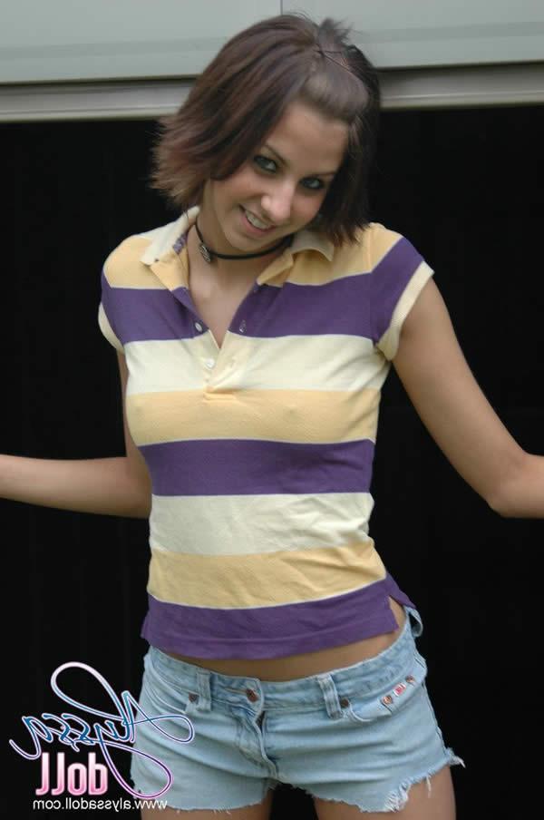 15P Brunette teen alyssa doll shows her perky tits