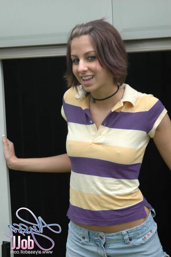 15P Brunette teen alyssa doll shows her perky tits
