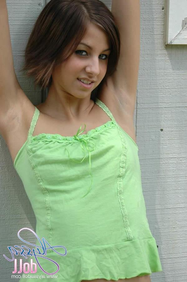 15P Brunette teen alyssa doll flashing her tits and ass