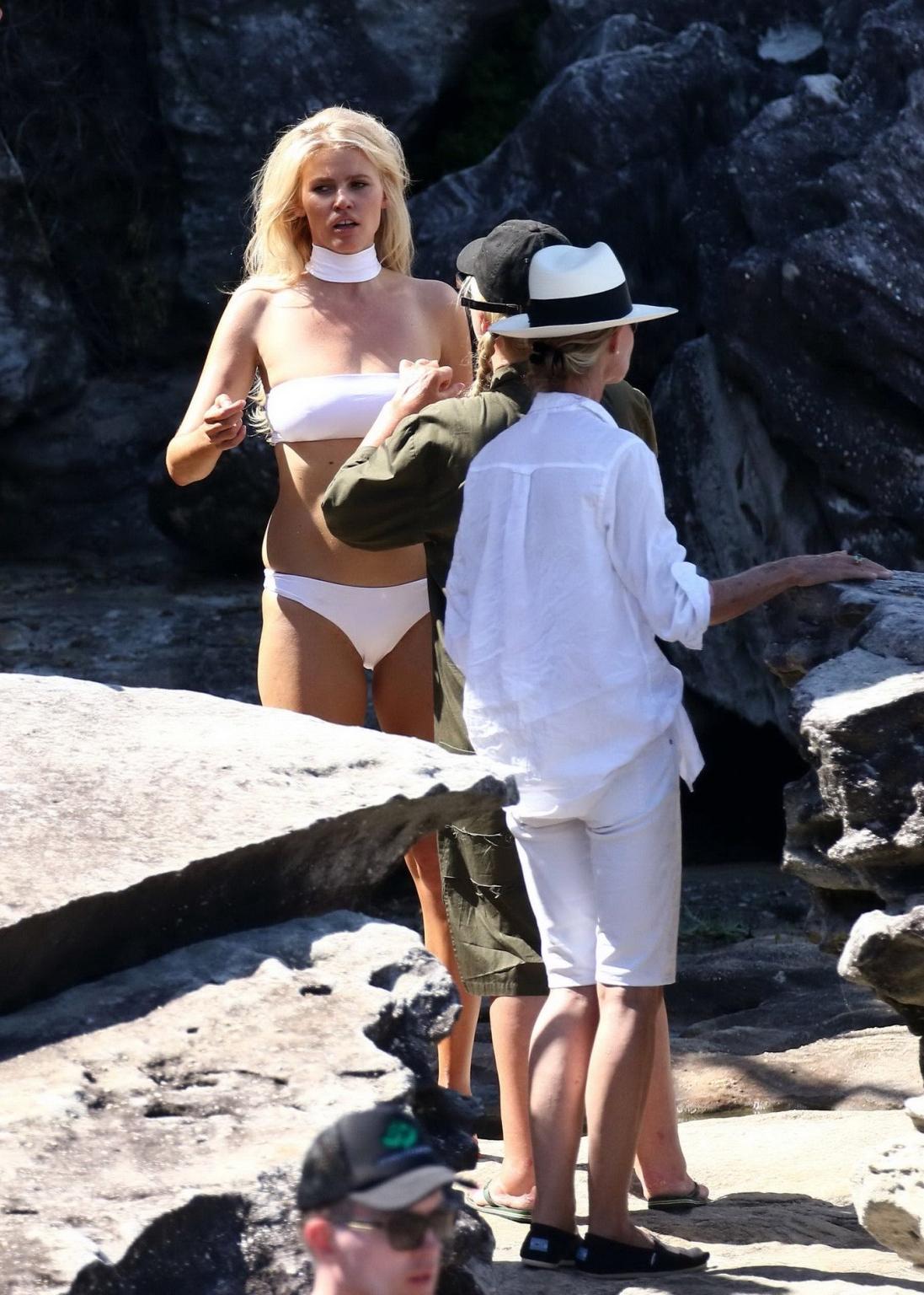 16P Lara Stone showing pokies and cameltoe in white bikini