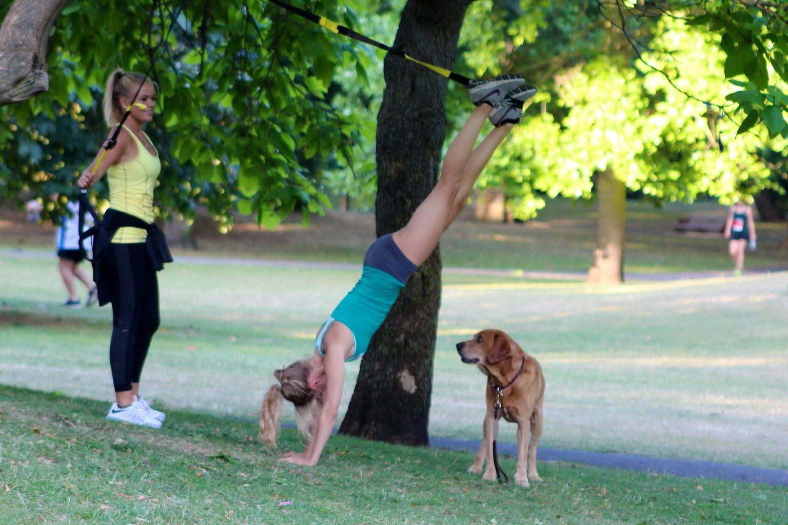 16P Kimberley Garner working out in a park