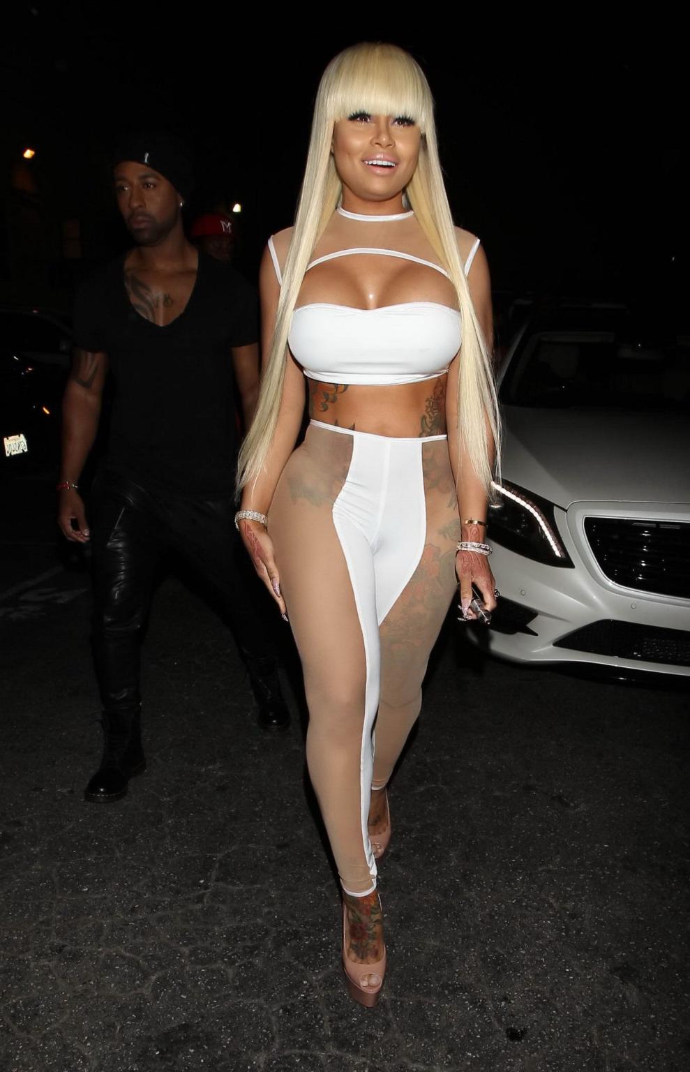 16P Blac Chyna busty showing ass and cameltoe in white see through outfit at Ace of 