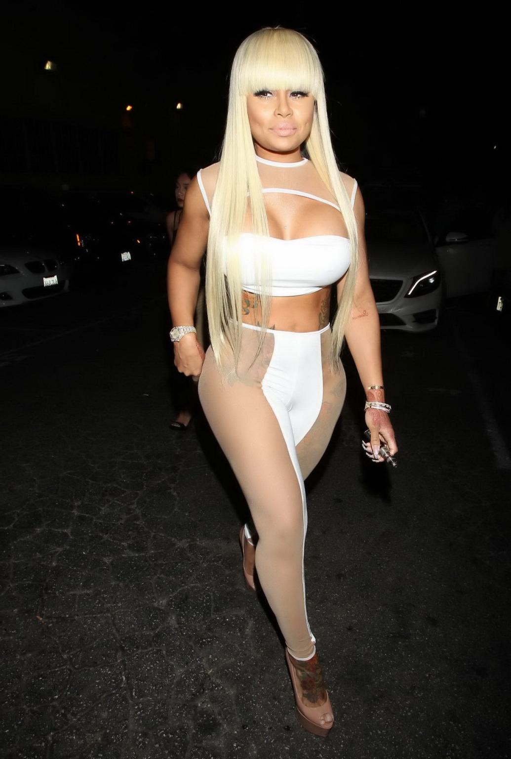 16P Blac Chyna busty showing ass and cameltoe in white see through outfit at Ace of 