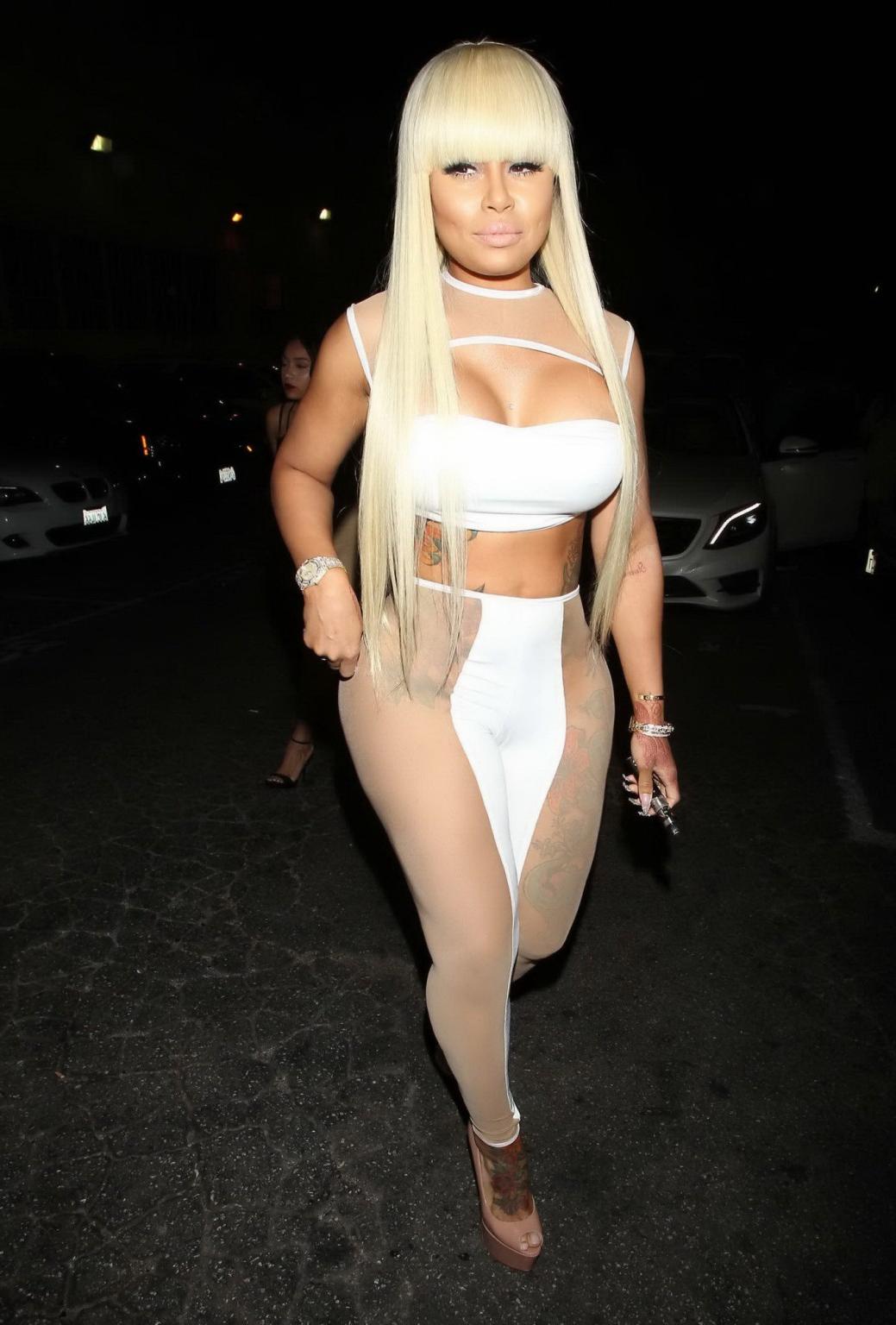 16P Blac Chyna busty showing ass and cameltoe in white see through outfit at Ace of 
