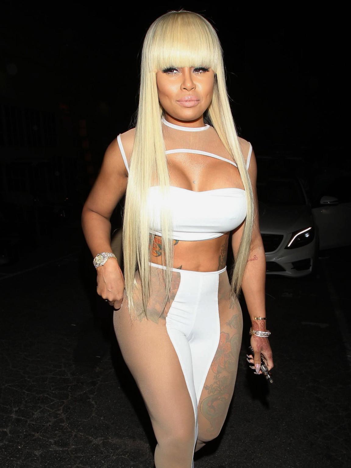 16P Blac Chyna busty showing ass and cameltoe in white see through outfit at Ace of 