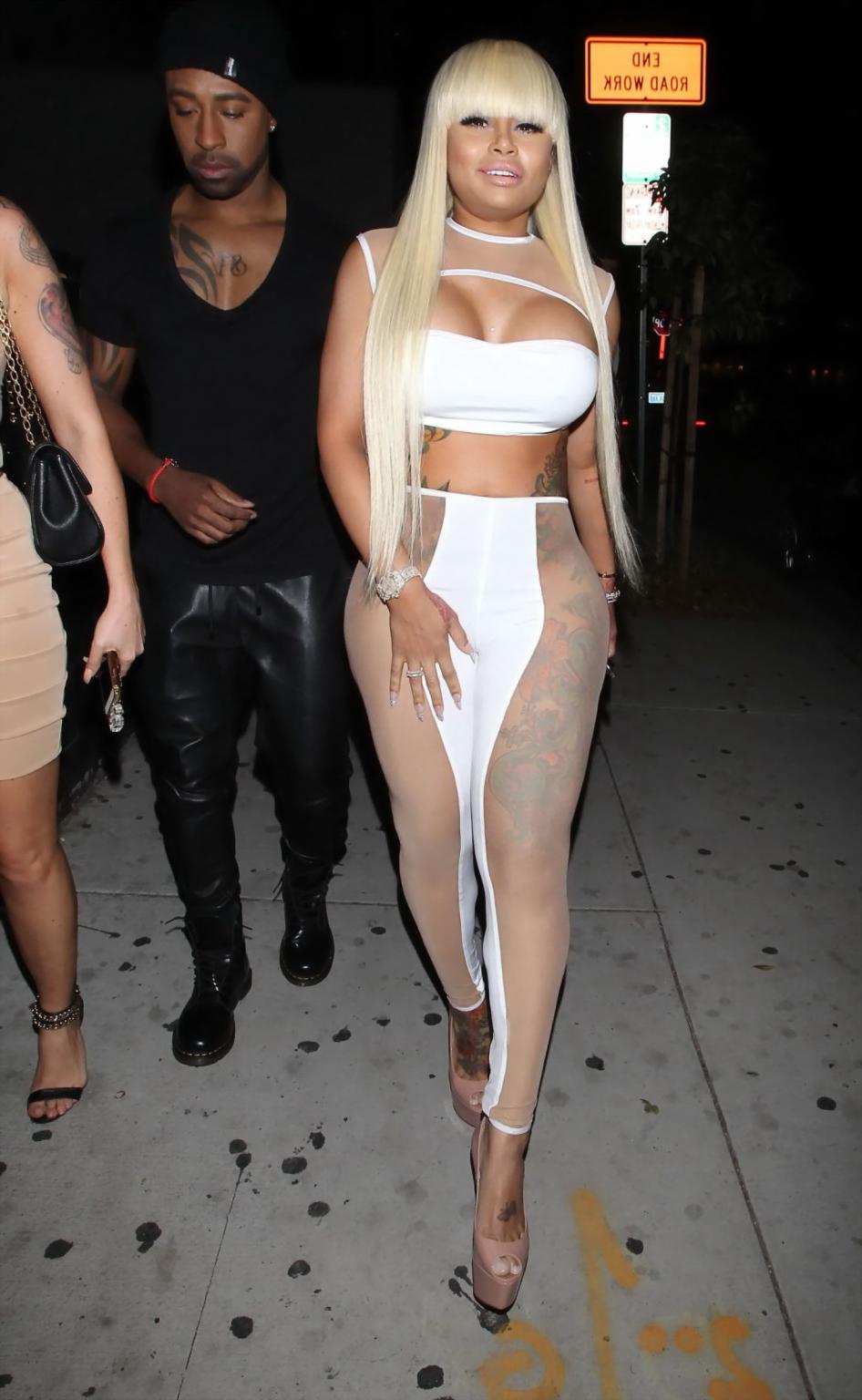 16P Blac Chyna busty showing ass and cameltoe in white see through outfit at Ace of 
