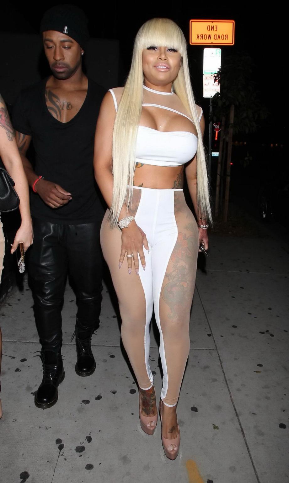 16P Blac Chyna busty showing ass and cameltoe in white see through outfit at Ace of 