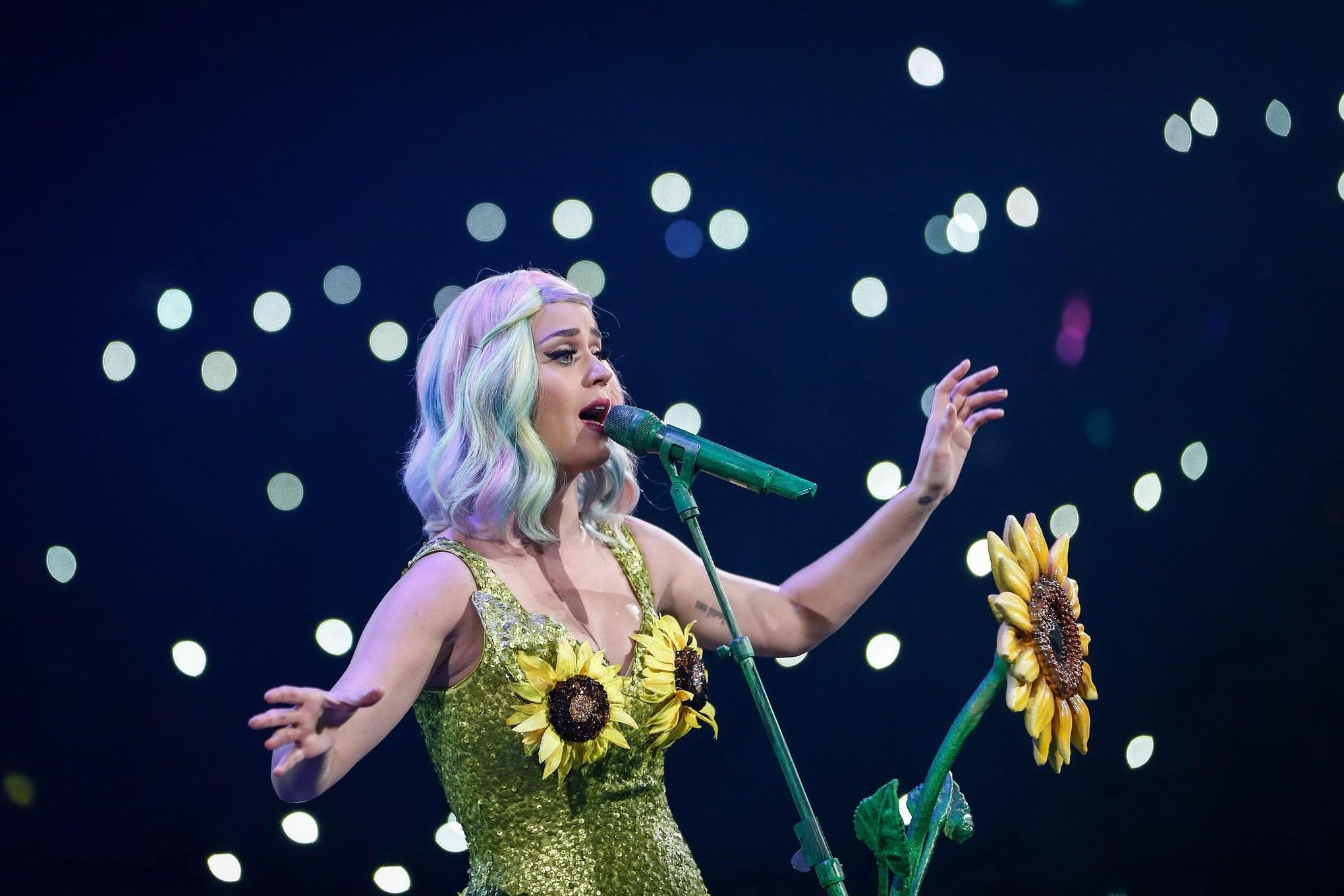 16P Die vollbusige Katy Perry zeigt bei ihrem Tournee-Auftritt Cameltoe und rasierten Schritt