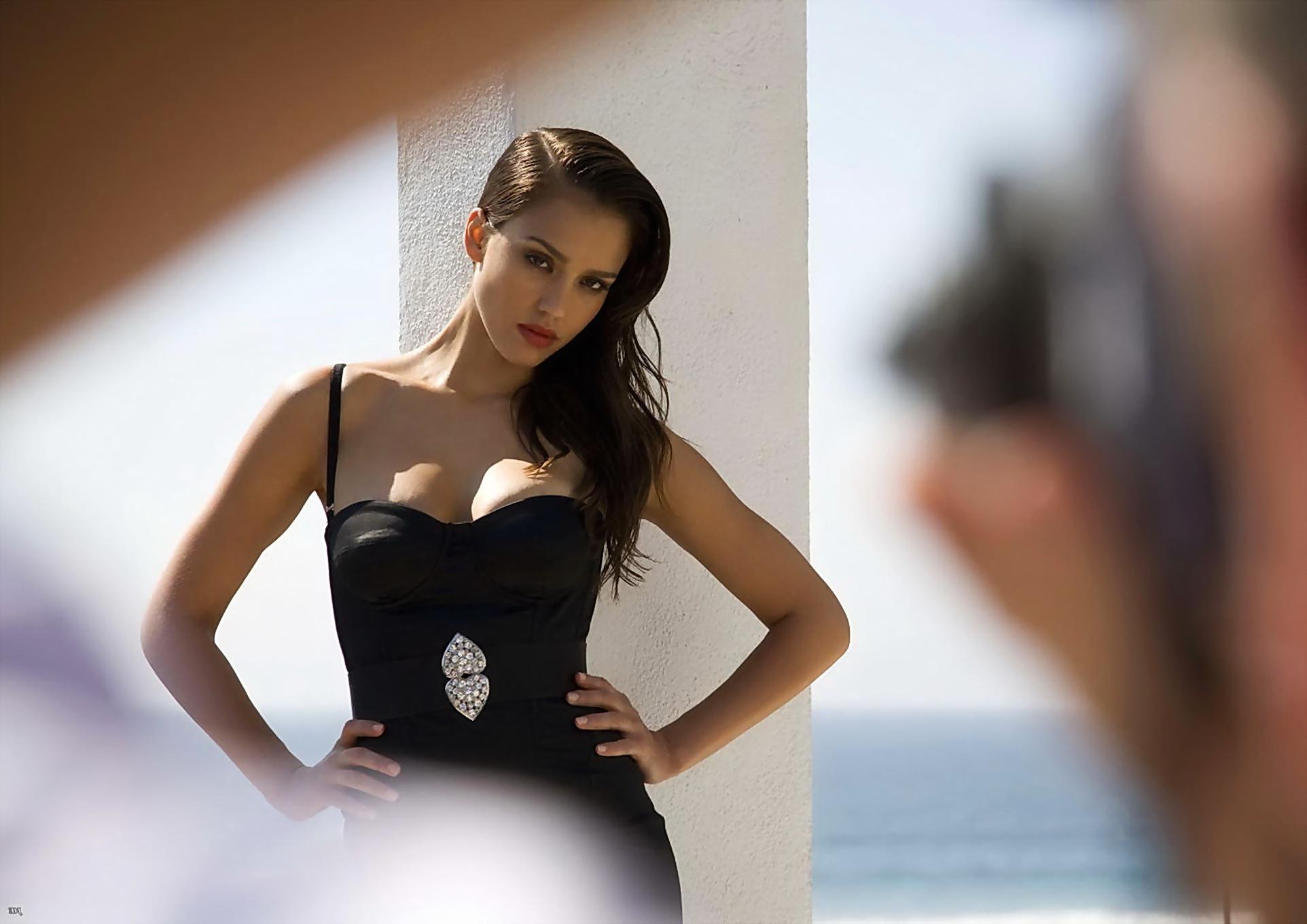 16P Jessica Alba busty in various black outfit at the Campari calendar photoshoot