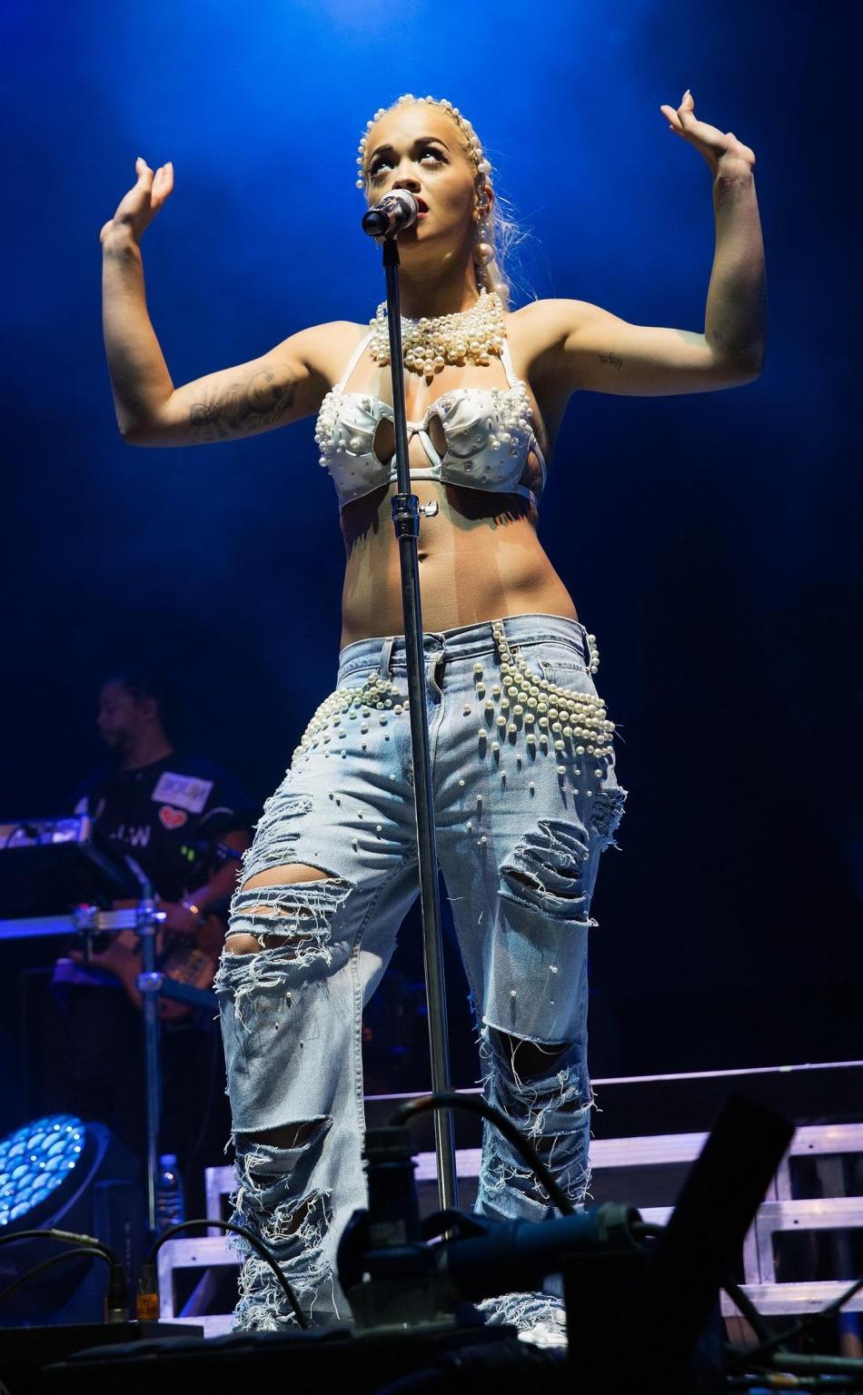 10P Rita Ora in bra and jeans performing at V Festival at Hylands Park Chelmsford