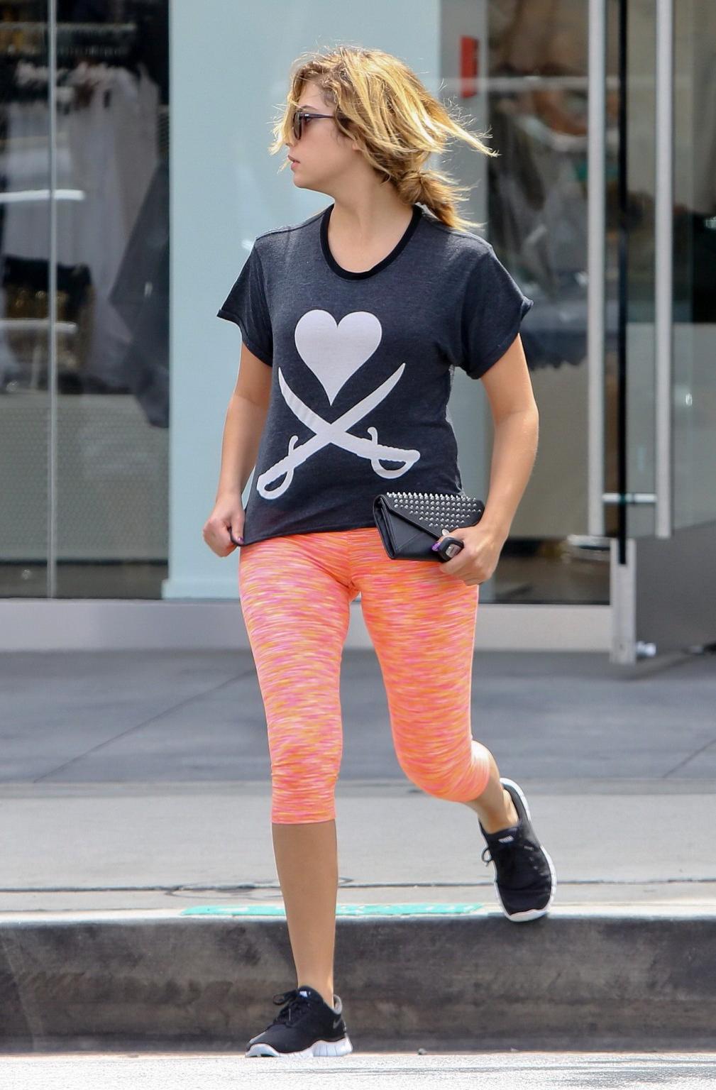 16P Ashley Benson shows off her ass  cameltoe wearing tights out in West Hollywood