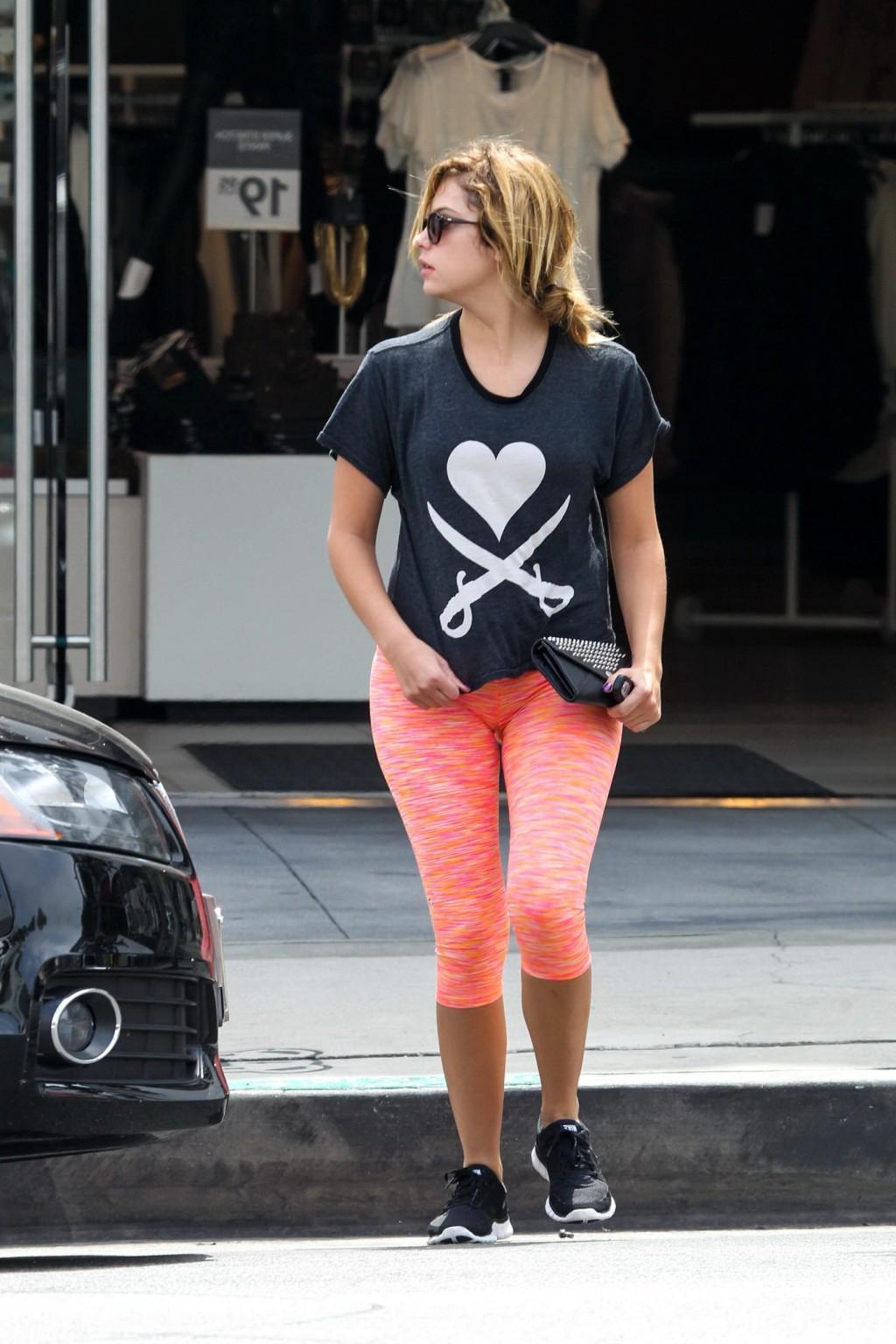 16P Ashley Benson shows off her ass  cameltoe wearing tights out in West Hollywood
