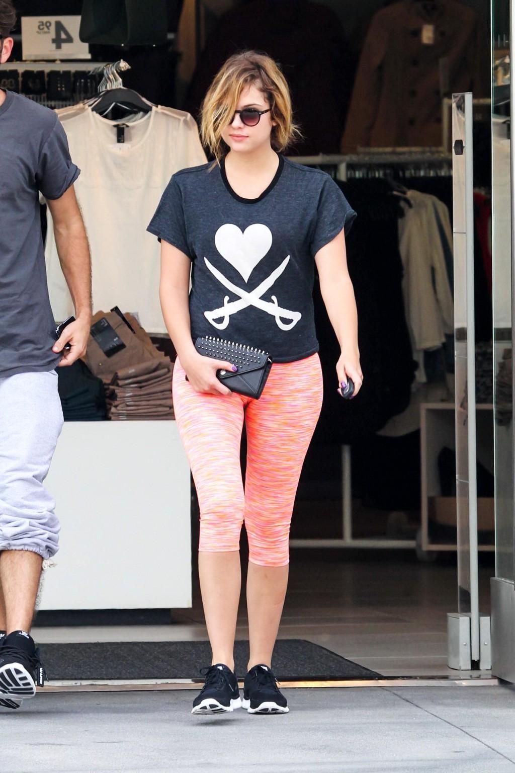 16P Ashley Benson shows off her ass  cameltoe wearing tights out in West Hollywood