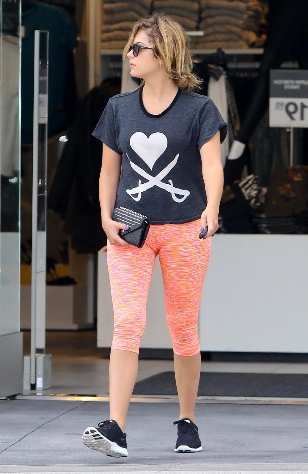 16P Ashley Benson shows off her ass  cameltoe wearing tights out in West Hollywood