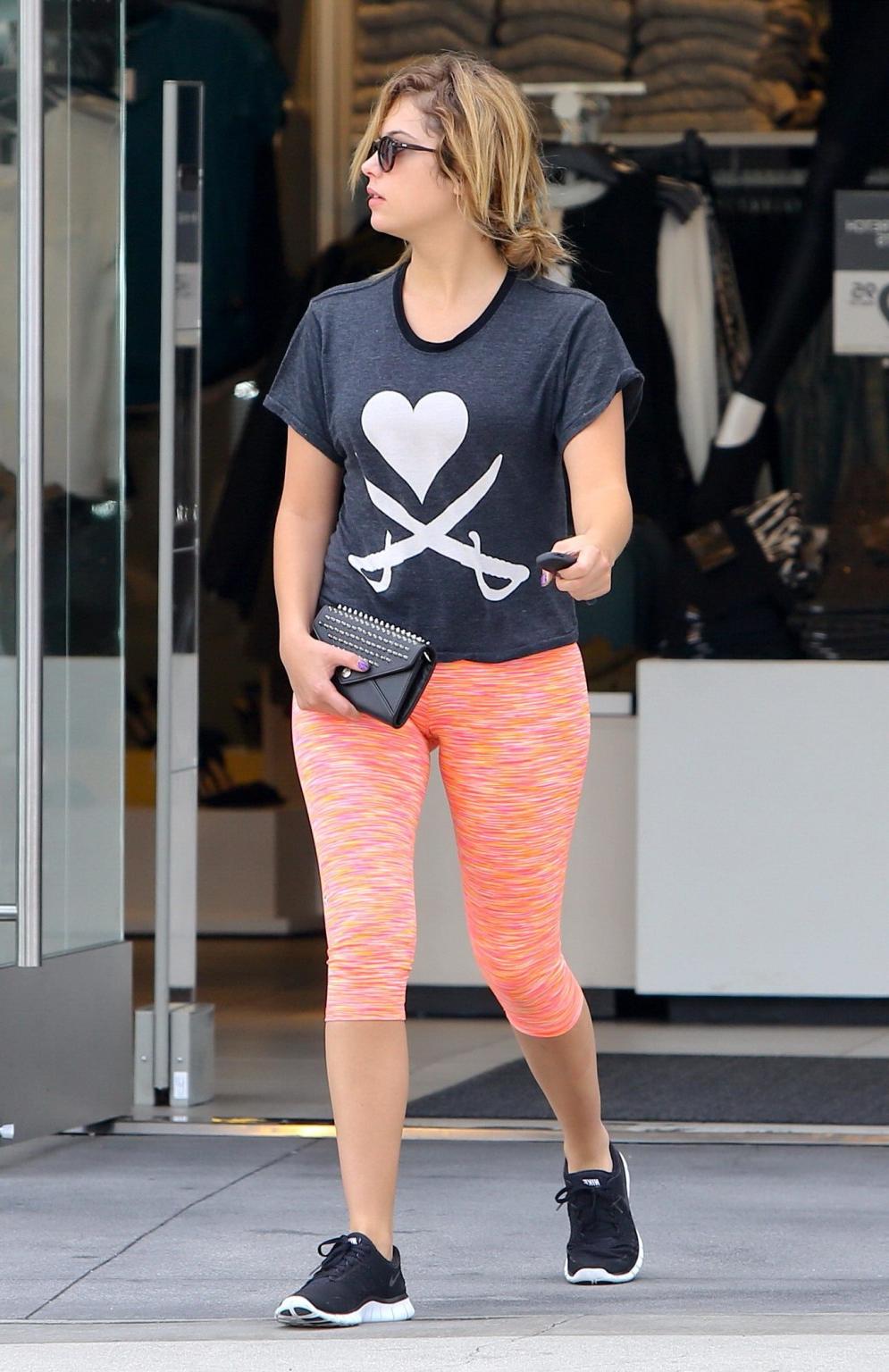 16P Ashley Benson shows off her ass  cameltoe wearing tights out in West Hollywood