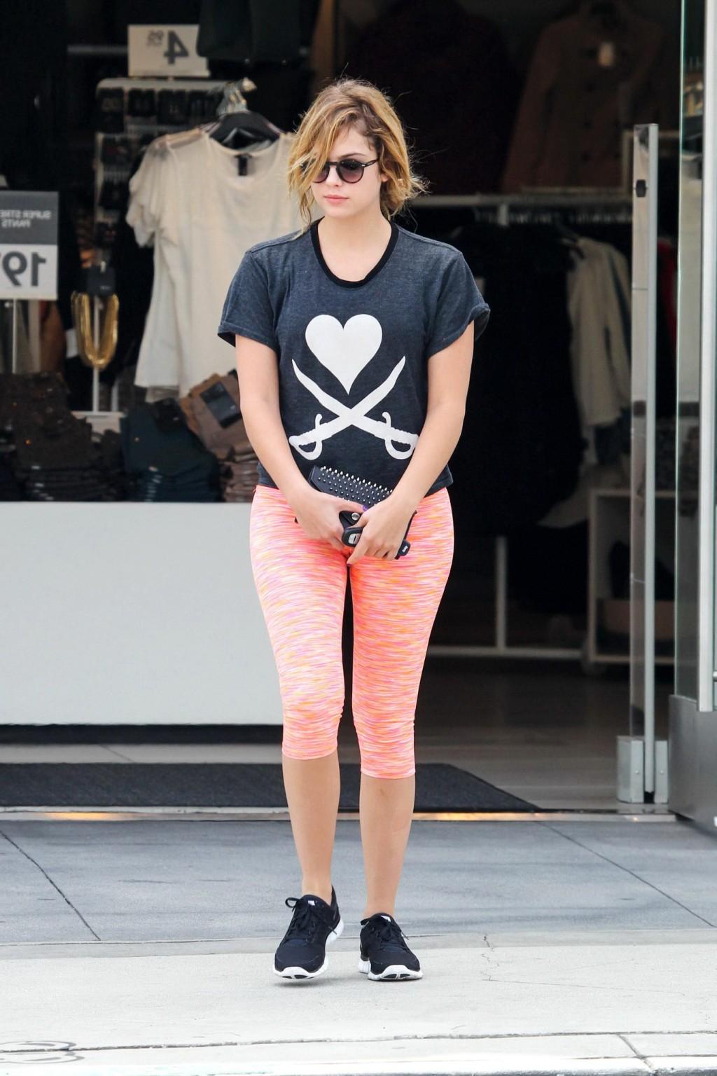 16P Ashley Benson shows off her ass  cameltoe wearing tights out in West Hollywood