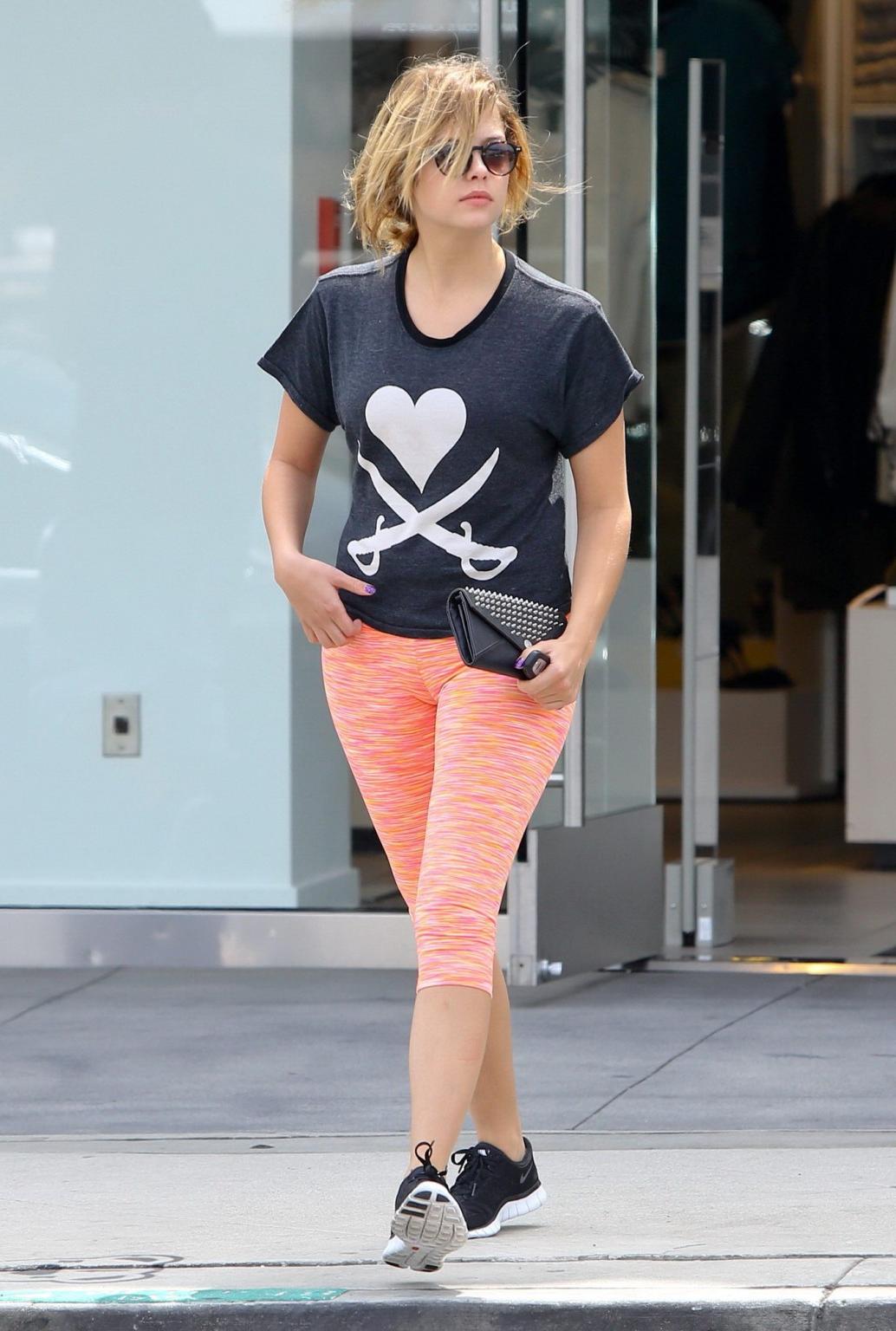 16P Ashley Benson shows off her ass  cameltoe wearing tights out in West Hollywood
