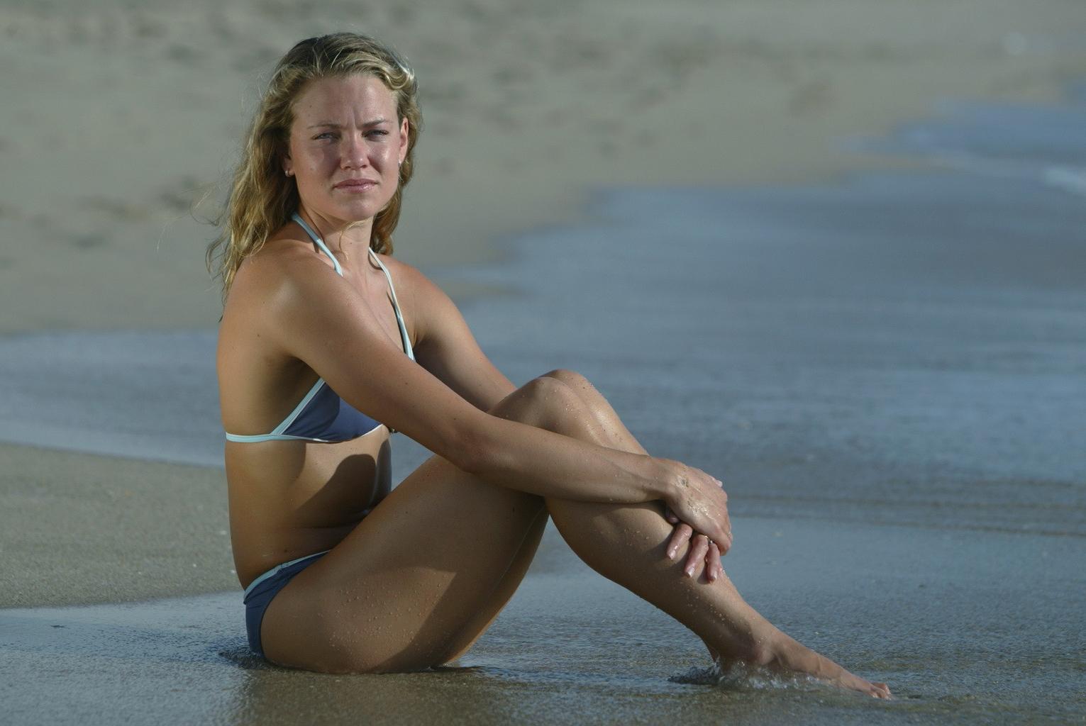 10P Natalie Coughlin showing off her small tits and cameltoe in blue bikini at the b