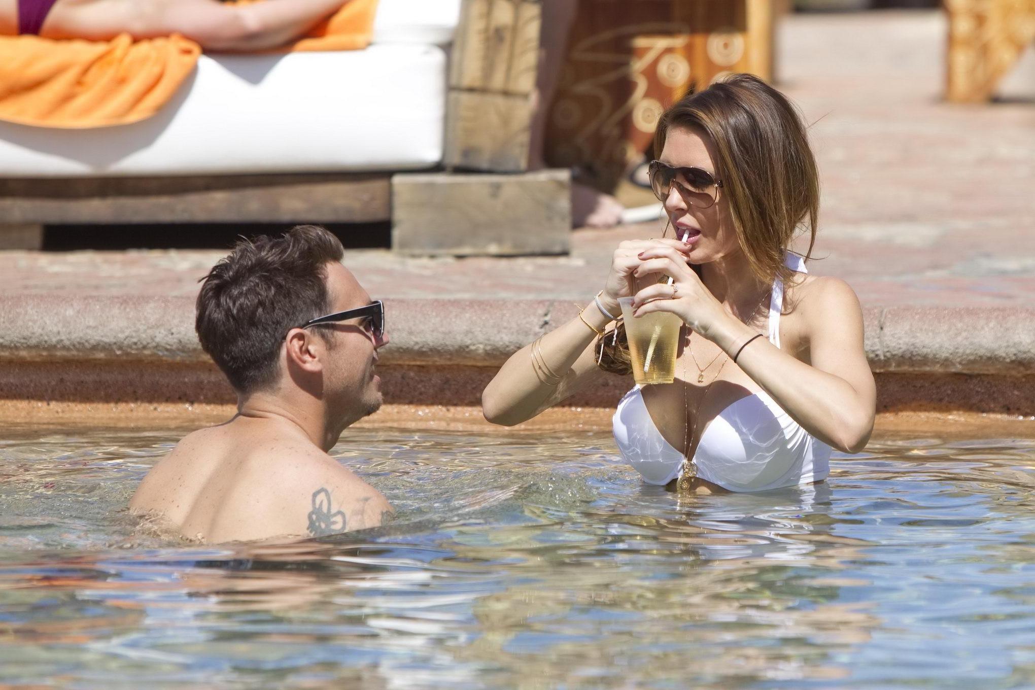 10P Audrina Patridge busty  shows cameltoe wearing a white bikini in Cabo San Lucas