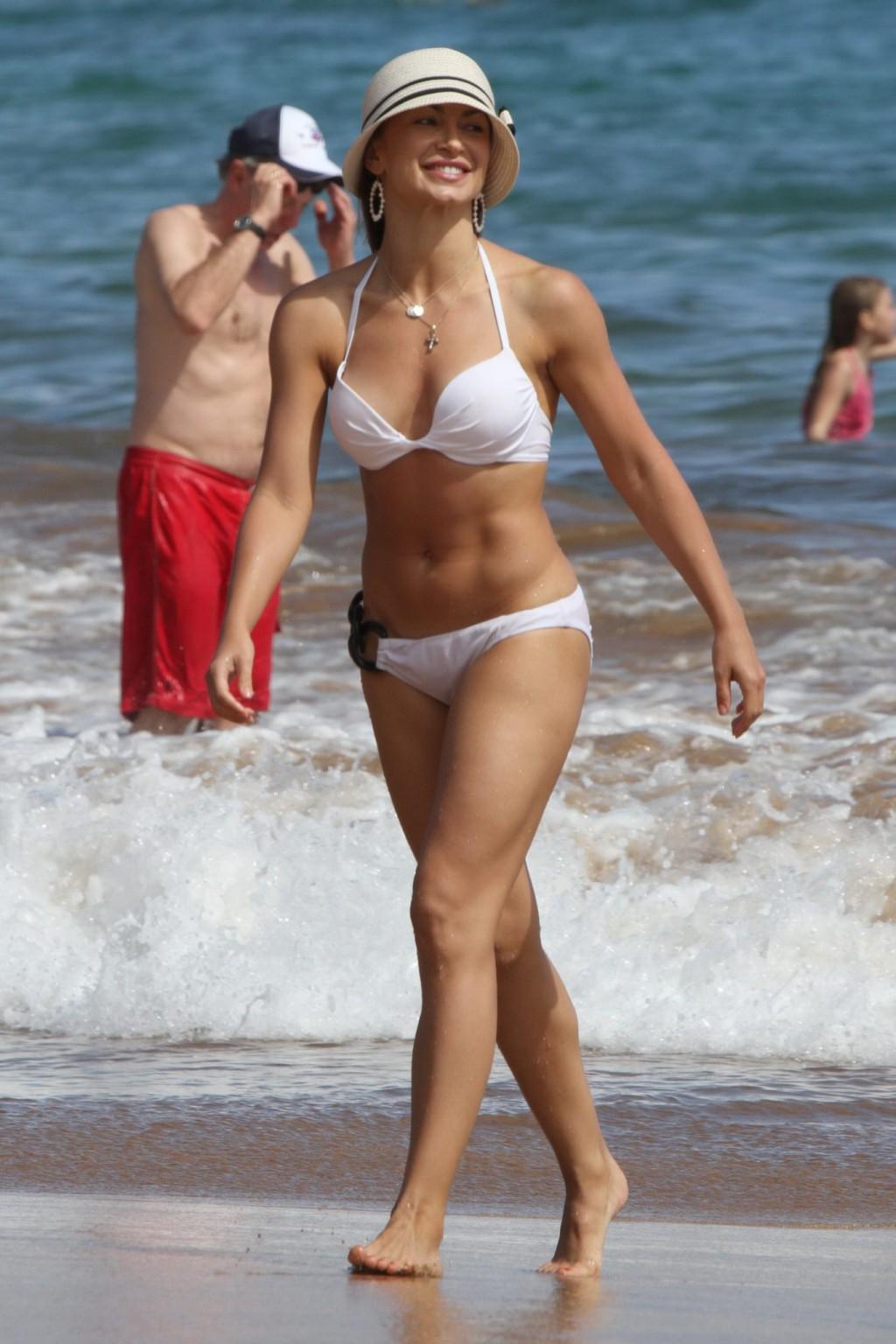 16P Karina Smirnoff shows ass  cameltoe wearing wet white bikini in Hawaii