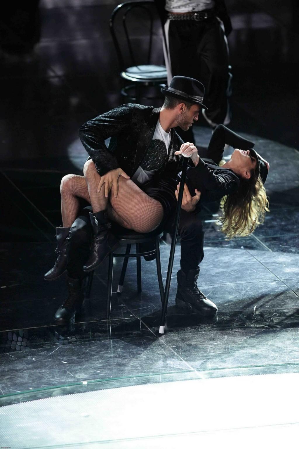 16P Elisabetta Canalis shows off her ass  cameltoe wearing black leotard  fishnets o