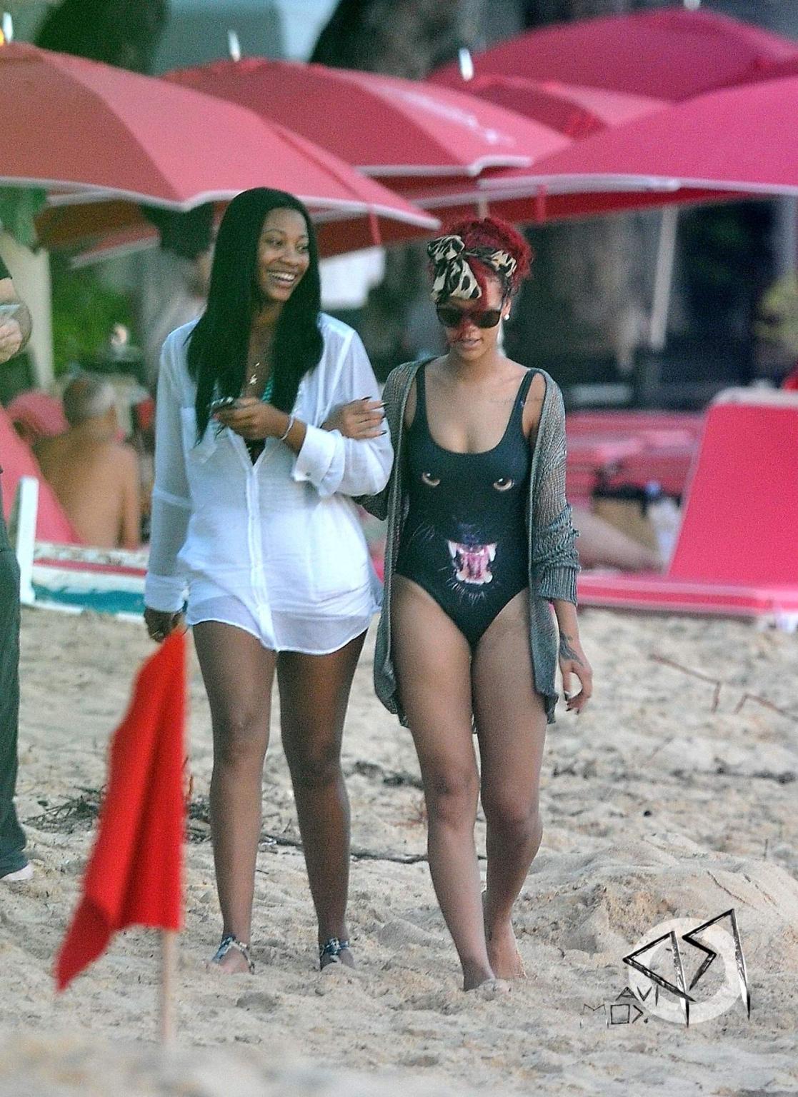 16P Rihanna braless wearing see-through top at the holiday party in Barbados
