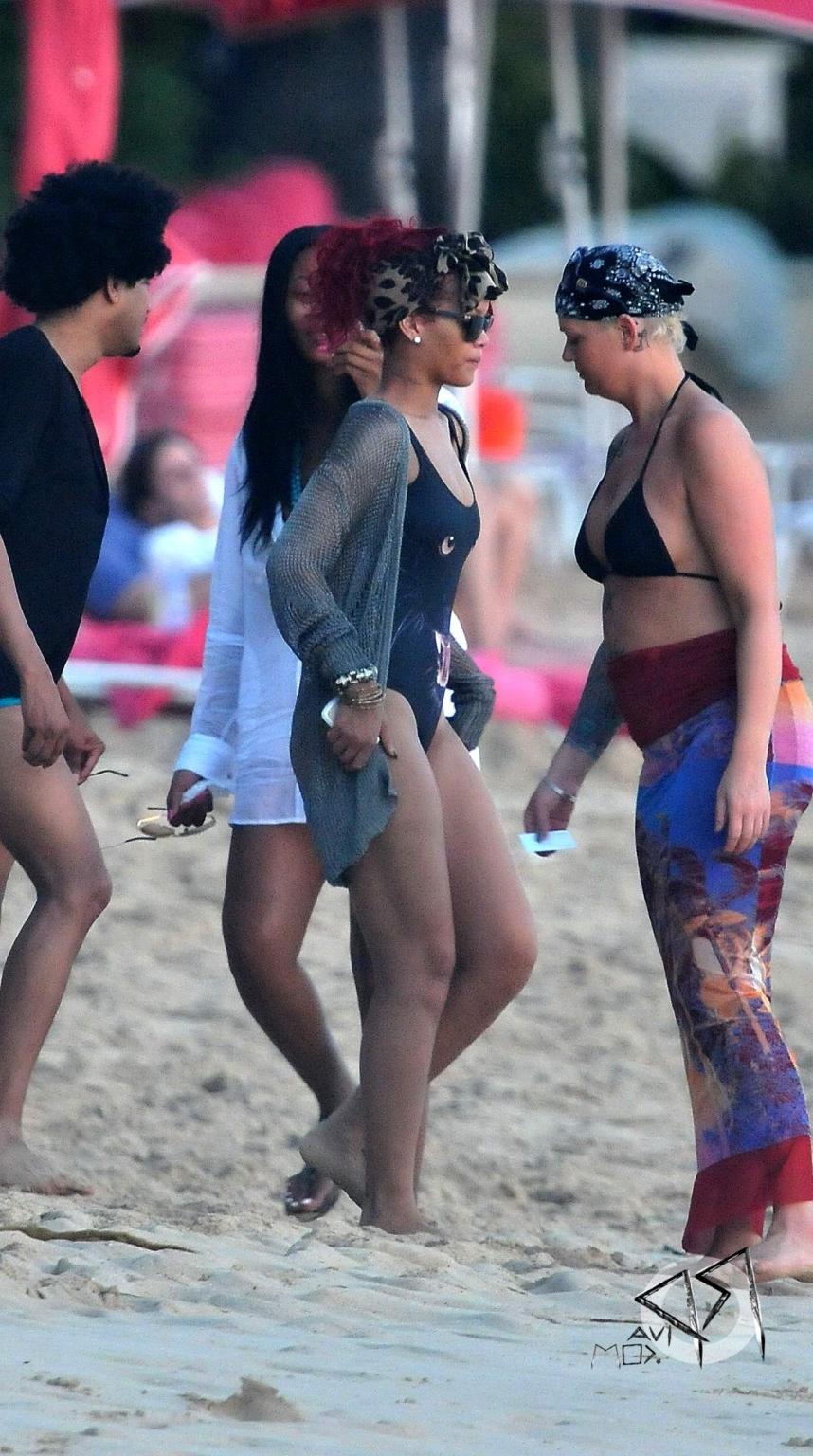 16P Rihanna braless wearing see-through top at the holiday party in Barbados