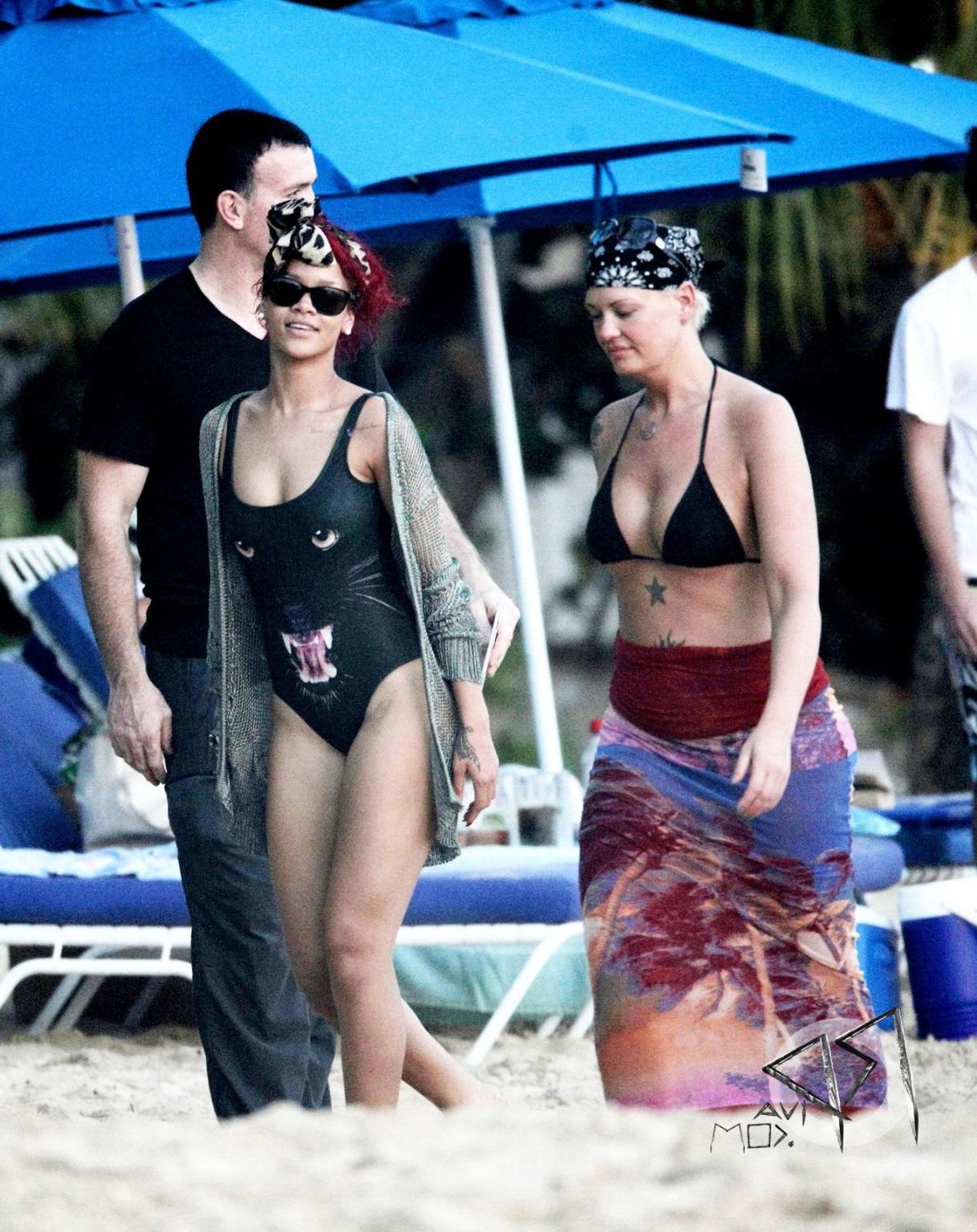 16P Rihanna braless wearing see-through top at the holiday party in Barbados