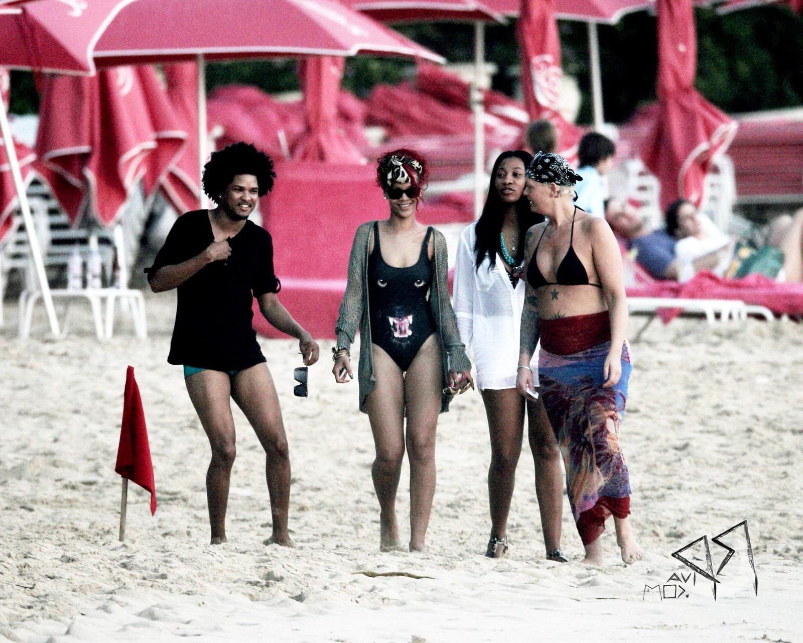 16P Rihanna braless wearing see-through top at the holiday party in Barbados