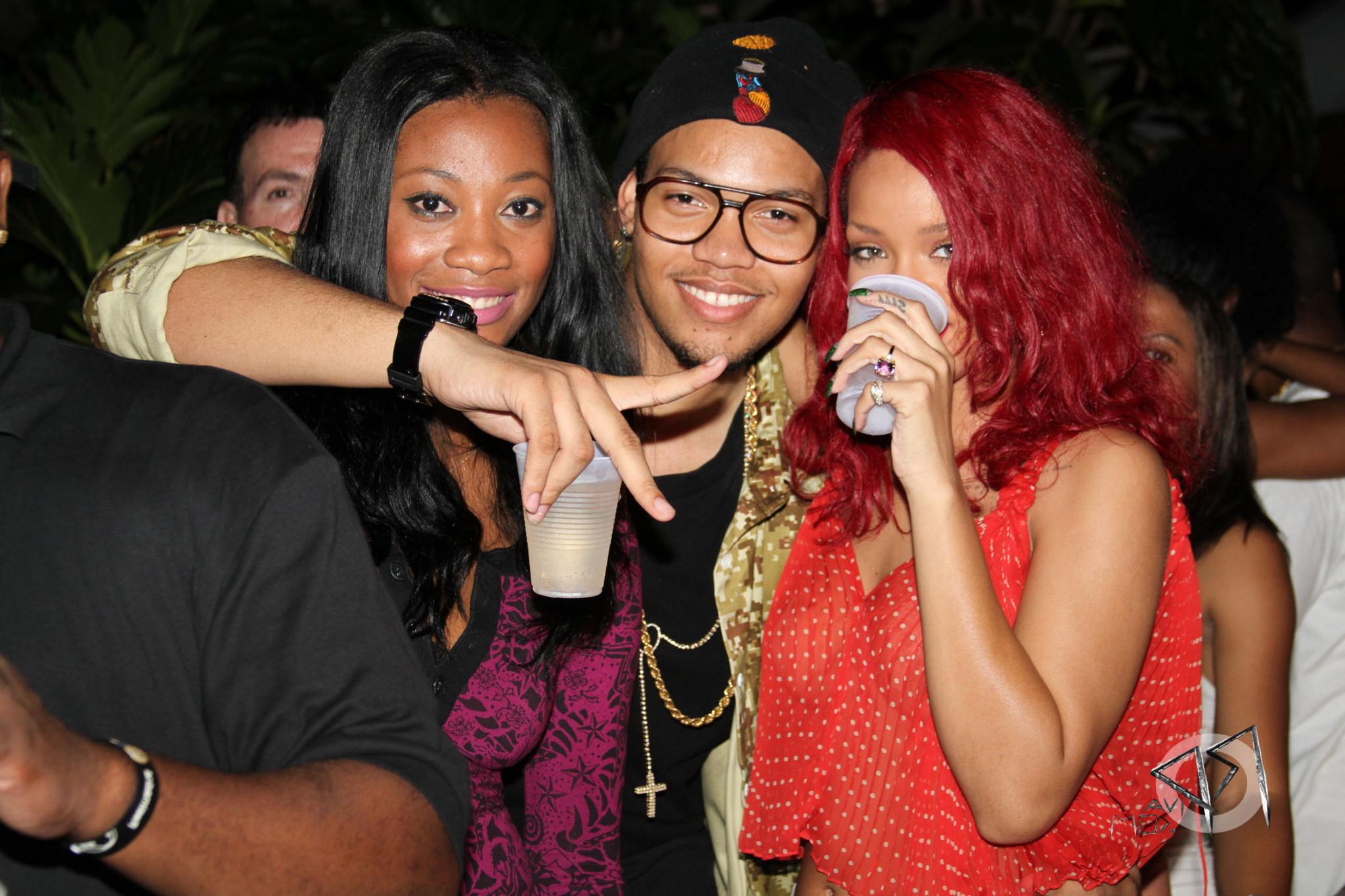 16P Rihanna braless wearing see-through top at the holiday party in Barbados