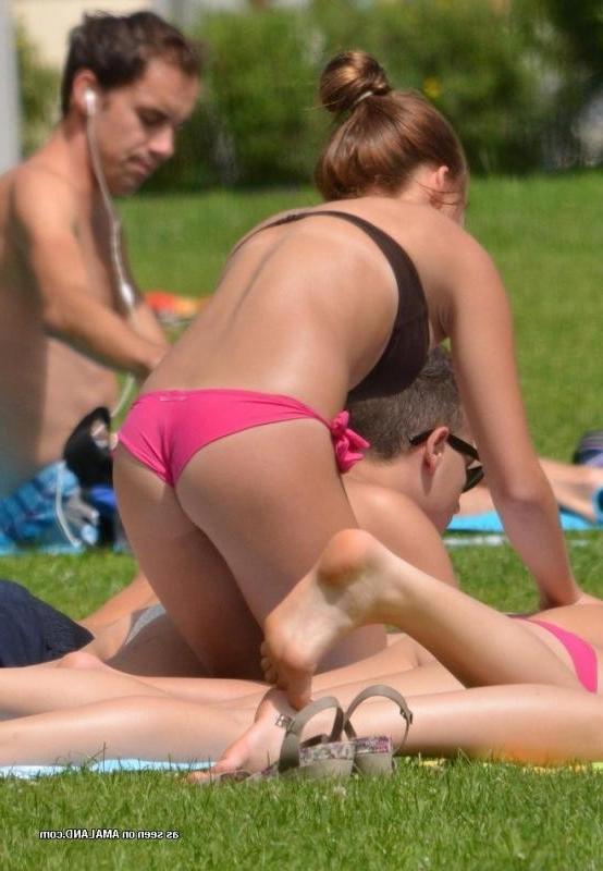 10P Tight brunette teen in sexy bikini at the park
