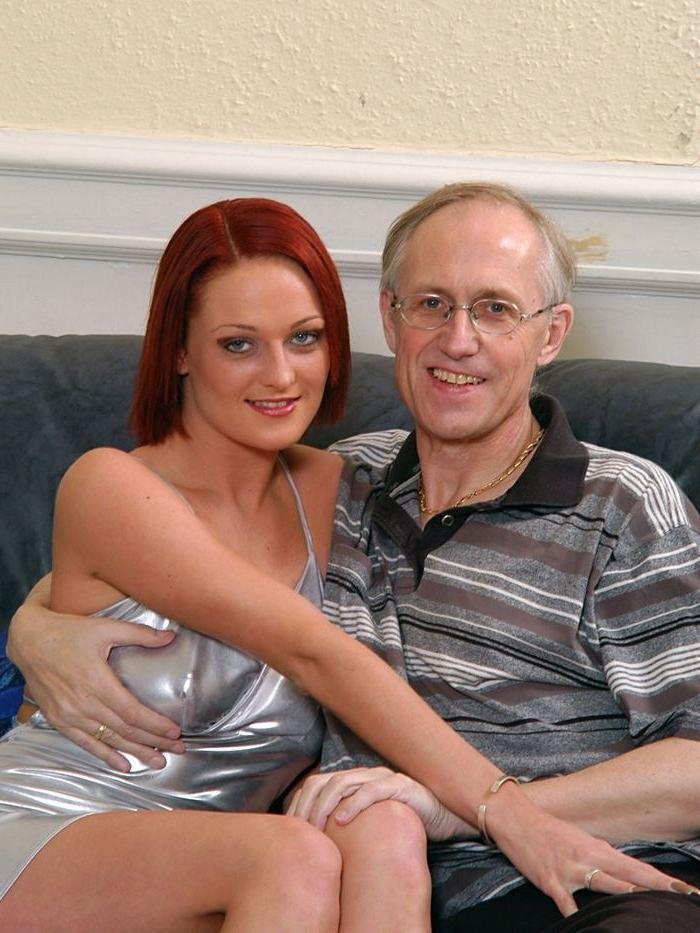 16P Cute redhead licked and fingered by old guy on the couch