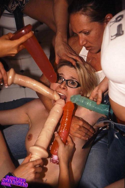 17P Hot small tits blonde chick on bondage fucked with dildos