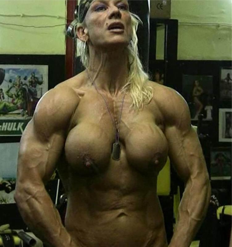 16P female bodybuilder showing off her muscles