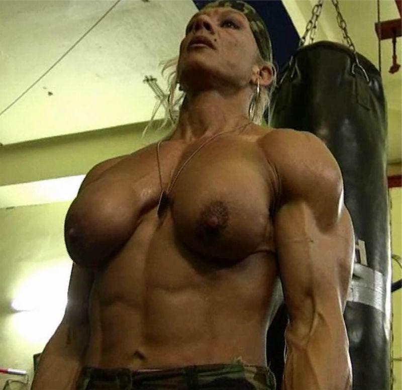 16P female bodybuilder showing off her muscles