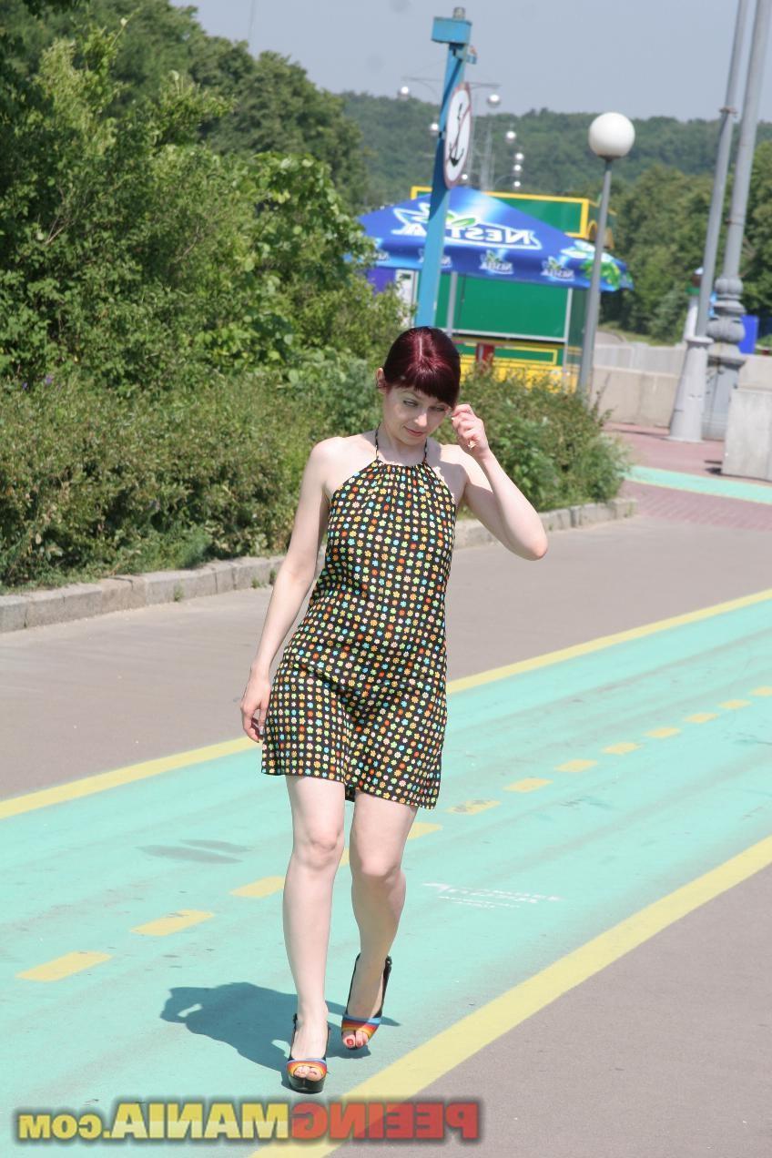 13P Redhead summer pussycat pees thru her crimson panties in the street
