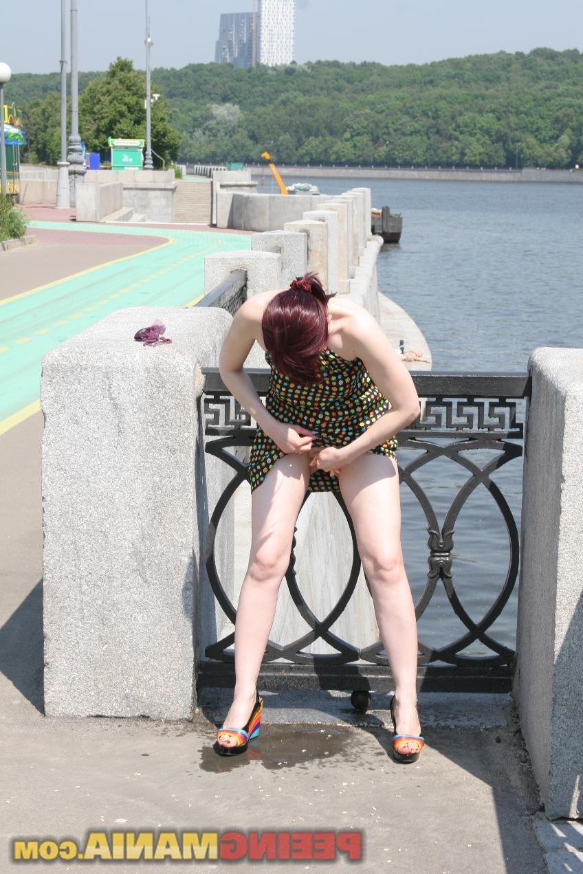 13P Redhead summer pussycat pees thru her crimson panties in the street