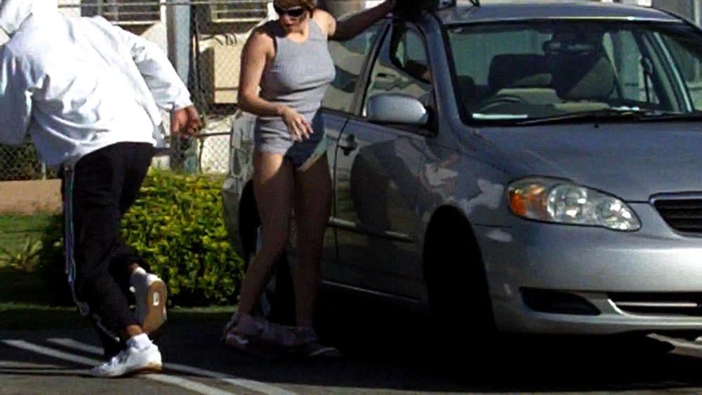 16P Hot brunettes big tits exposed at park