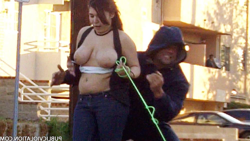 16P Hot brunettes big tits exposed at park