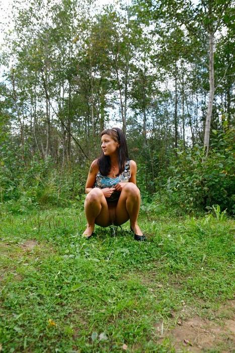 16P Tight teen with no underwear takes a piss outdoors