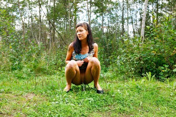 16P Tight teen with no underwear takes a piss outdoors