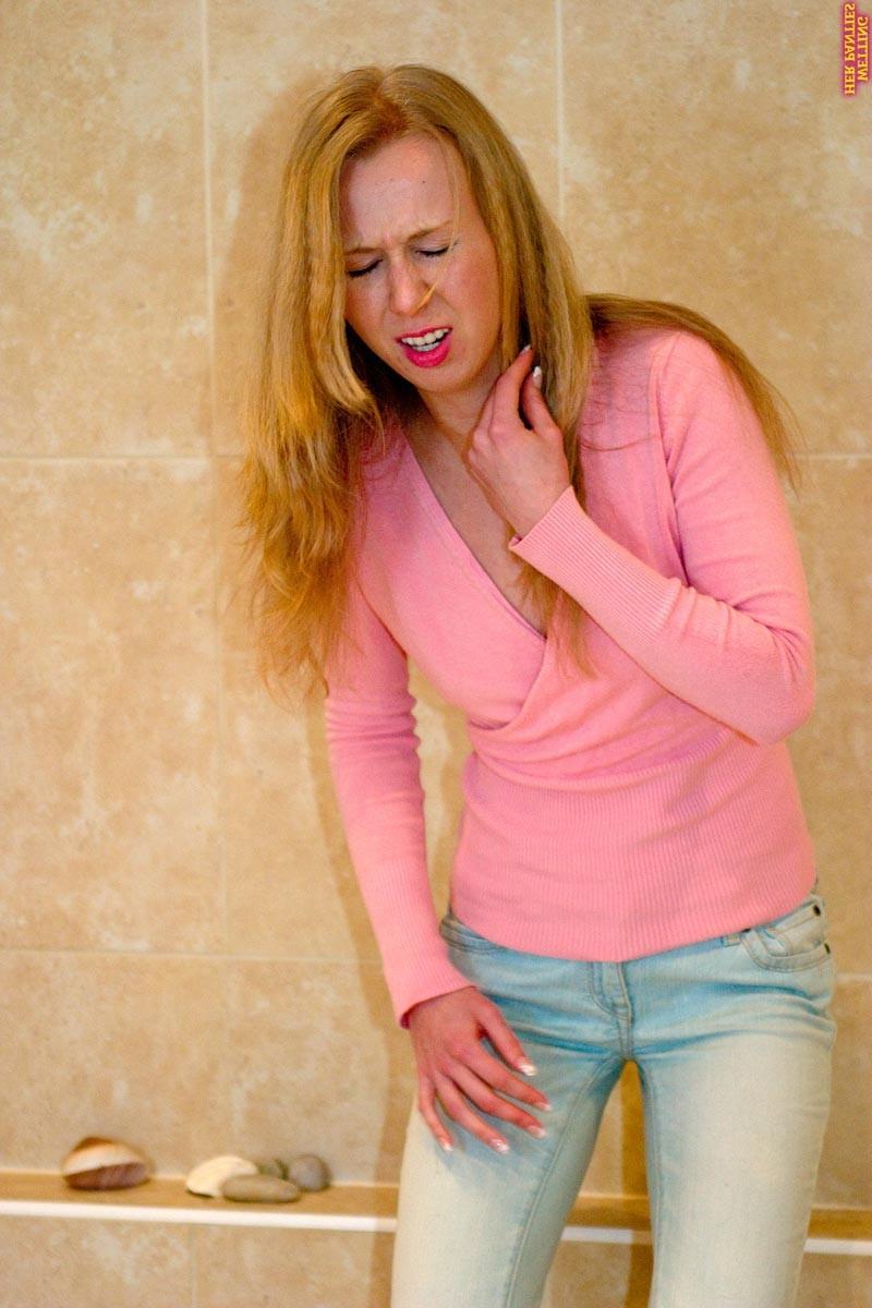 16P Peeing desperation with babe wetting her panties