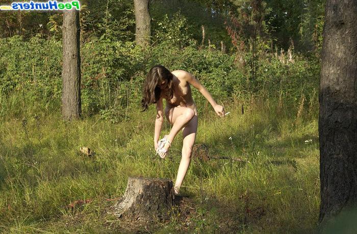 15P Sexy teenie strips out of her clothes and pees outdoors