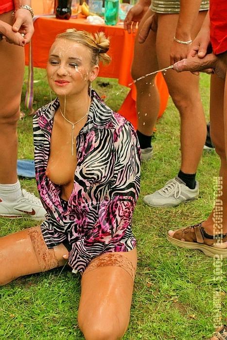 15P Blondie gets pissed on by many guys