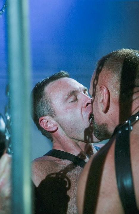 20P Mature muscle bears sucking and fucking on chains in a dungeon