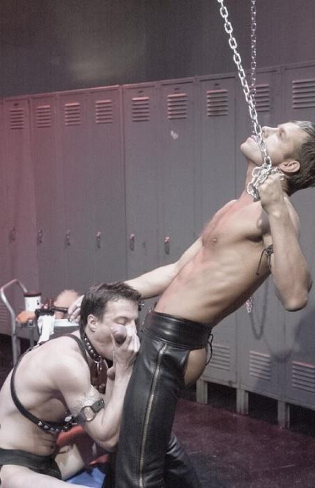 20P Leather big cock hunks spanking and thrusting in a dungeon
